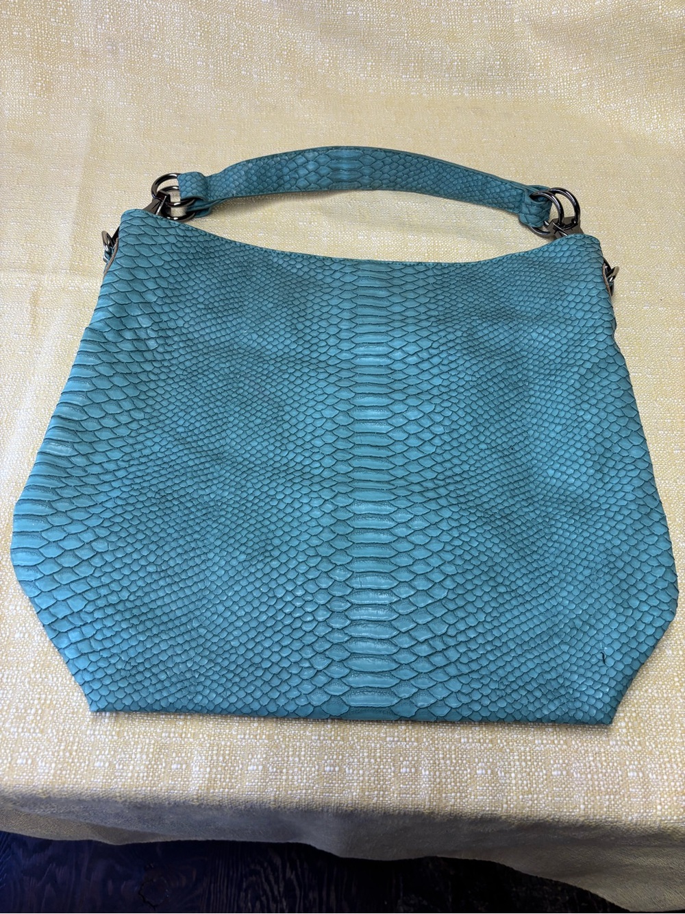 Treska Teal Snake-Embossed Hobo Bag